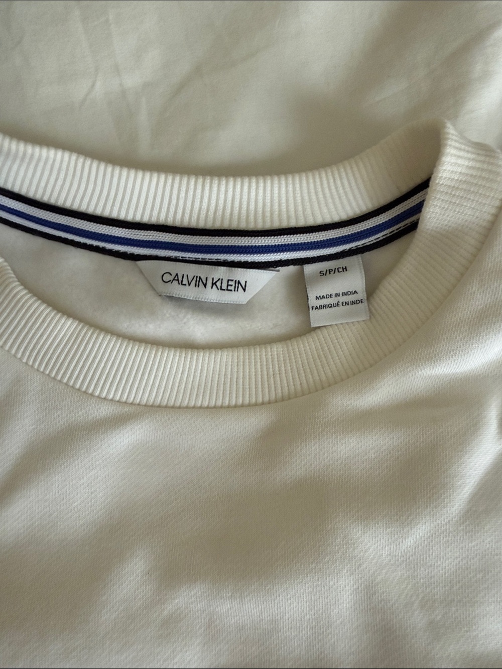 Calvin Klein White Crewneck Sweatshirt with Black Logo Piping - Picture 2 of 2
